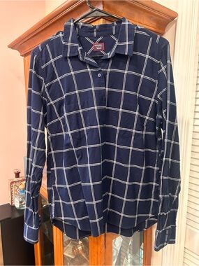Women’s Untuckit Navy Windowpane Button-Down Shirt
